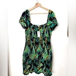 Bar III Samba Tropical Print Square-Neck Off Shoulder Dress